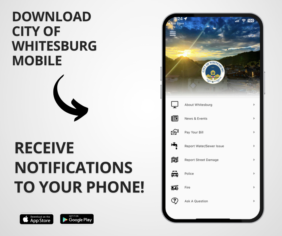 New City Of Whitesburg Mobile App available for free download from Apple App Store or Google Play Store